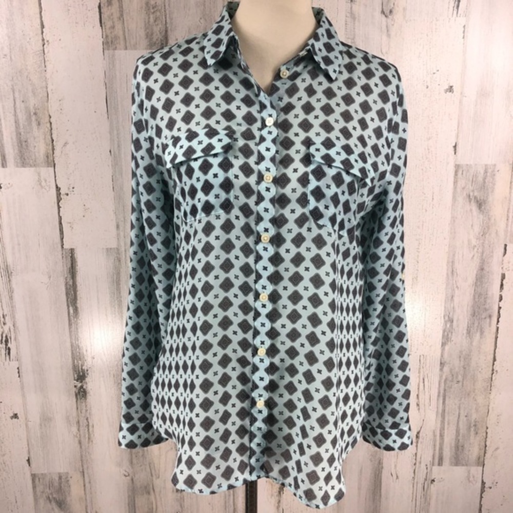 Loft Women's Blue Paisley Print Button Down Blouse Size Medium